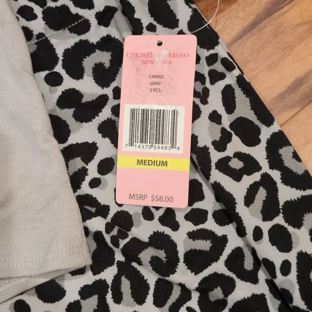 Christian Siriano NWT Gray and Black animal print Pajama sleepwear joggers set - Picture 3 of 8